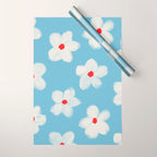 Soft Daisy Flowers - Cute Retro Floral Pattern on Pastel Blue Wrapping Paper Gallery Image 1