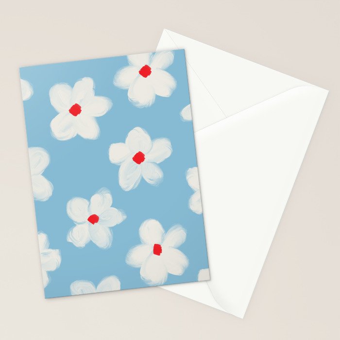 Soft Daisy Flowers - Cute Retro Floral Pattern on Pastel Blue Stationery Card Gallery Image 2