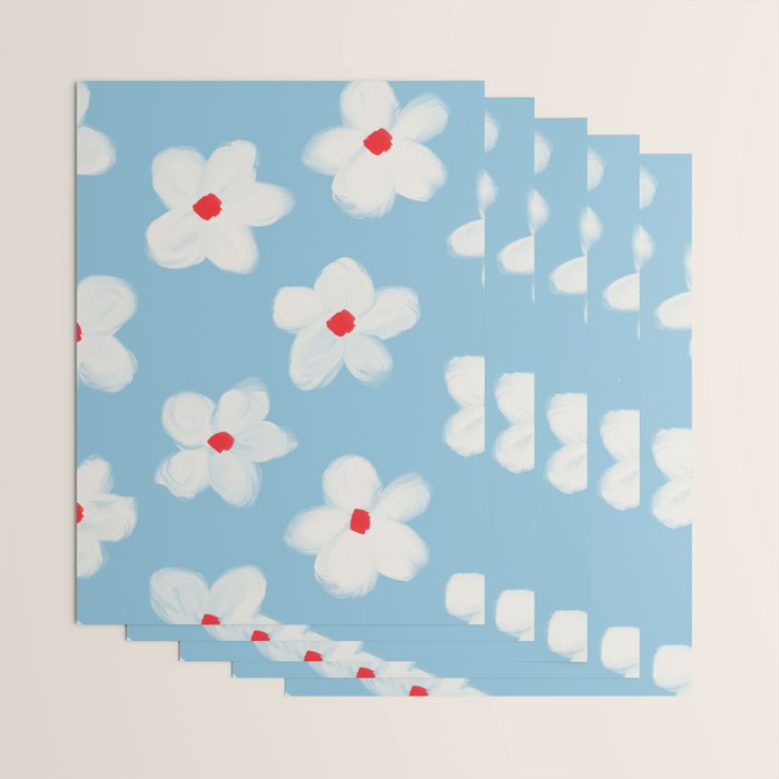 Soft Daisy Flowers - Cute Retro Floral Pattern on Pastel Blue Wrapping Paper Gallery Image 3