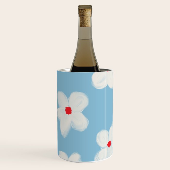 Soft Daisy Flowers - Cute Retro Floral Pattern on Pastel Blue Wine Chiller Gallery Image 2