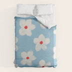 Soft Daisy Flowers - Cute Retro Floral Pattern on Pastel Blue Duvet Cover Gallery Image 6