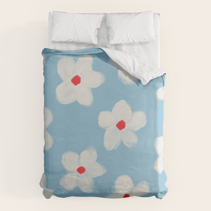 Soft Daisy Flowers - Cute Retro Floral Pattern on Pastel Blue Duvet Cover Gallery Image 6