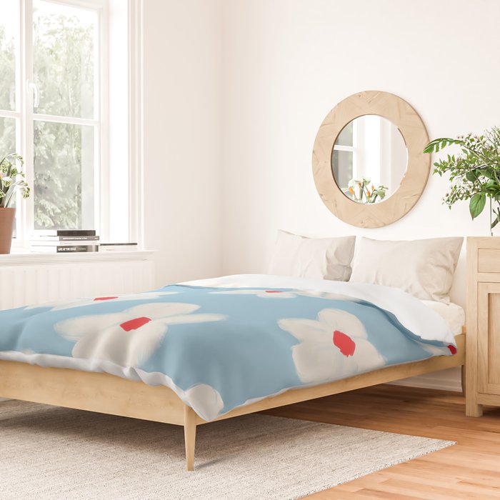 Soft Daisy Flowers - Cute Retro Floral Pattern on Pastel Blue Duvet Cover Gallery Image 2