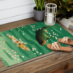Vintage Japanese Woodblock Print Asian Art Koi Pond Fish Turquoise Green Water Cherry Blossom Outdoor Rug Gallery Image 2