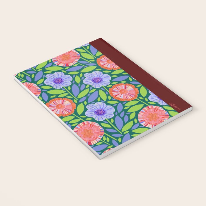 Folk Floral Blossoms in Turquoise Notebook Gallery Image 3