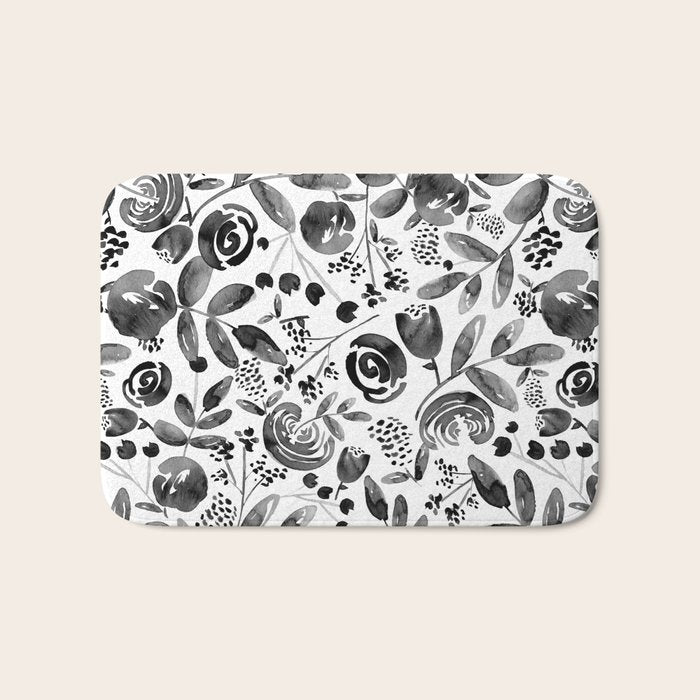Bountiful Bouquet Black Watercolor Bath Mat Gallery Image 1