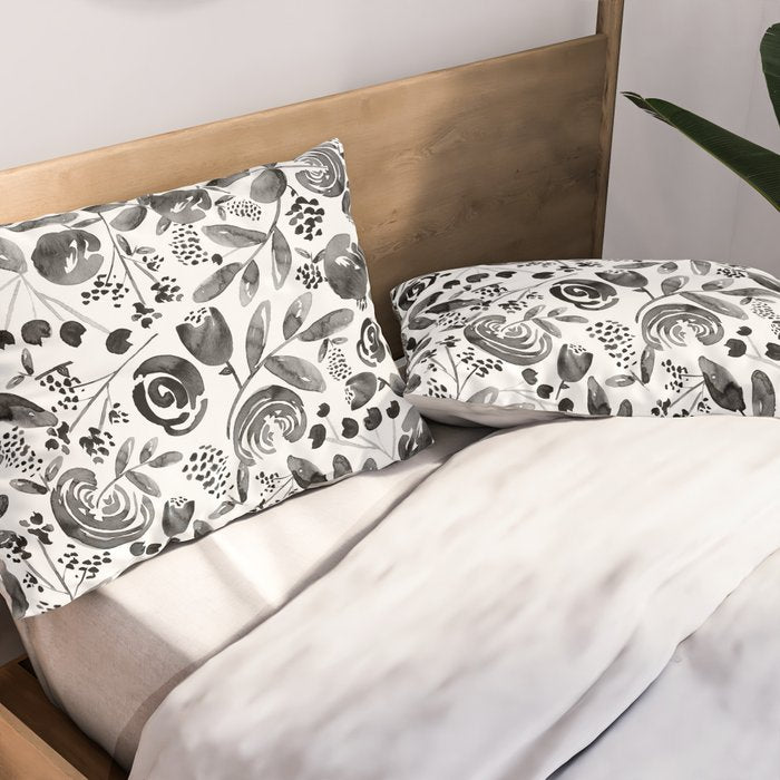 Bountiful Bouquet Black Watercolor Pillow Sham Gallery Image 2