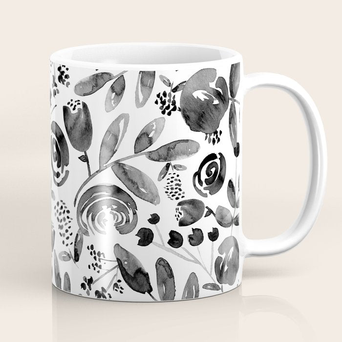 Bountiful Bouquet Black Watercolor Coffee Mug Gallery Image 1