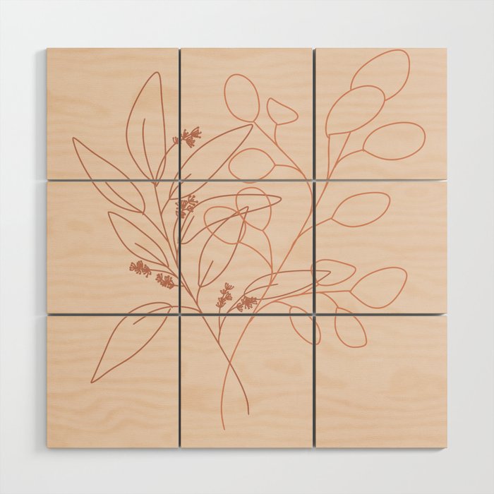 Eucalyptus Line Art Wood Wall Art Gallery Image 1