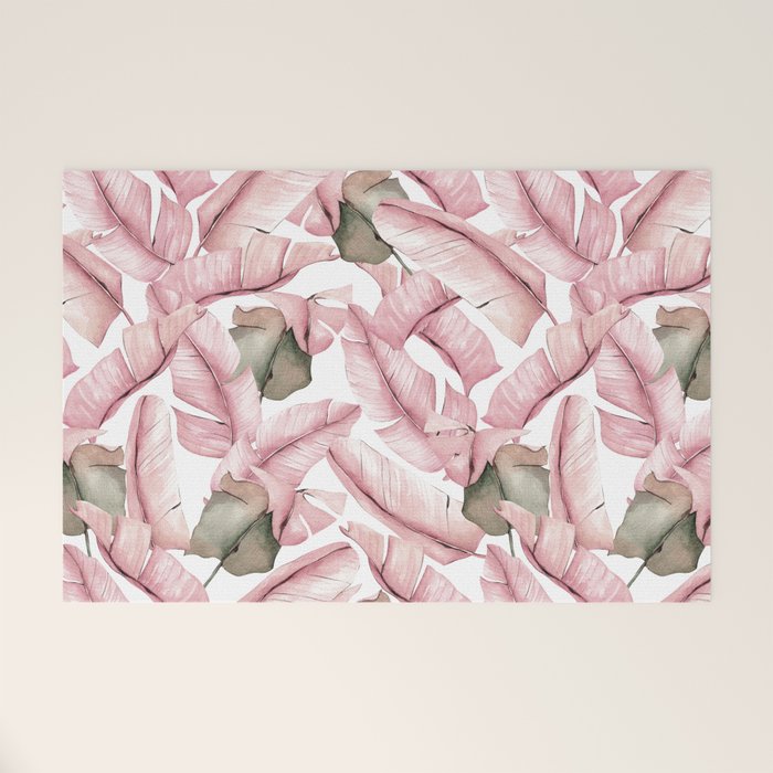 Tropical Banana Leaves, Watercolor Prints Welcome Mat Gallery Image 1