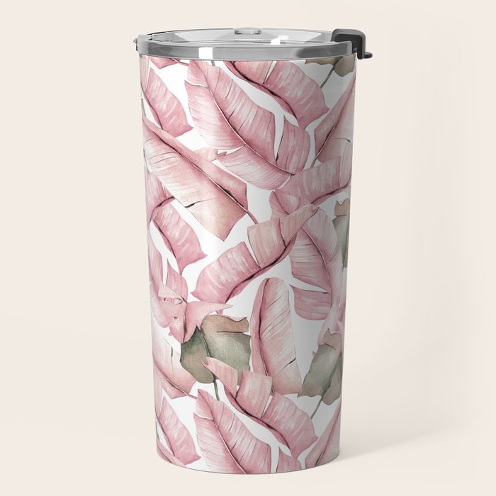 Tropical Banana Leaves, Watercolor Prints Travel Mug Gallery Image 2