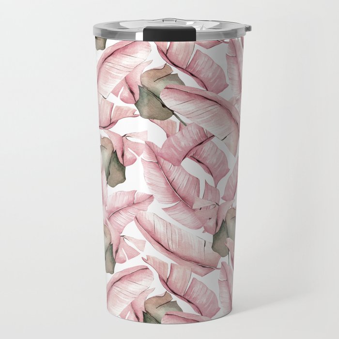 Tropical Banana Leaves, Watercolor Prints Travel Mug Gallery Image 1