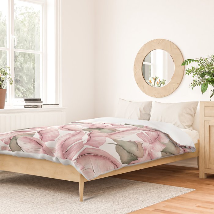 Tropical Banana Leaves, Watercolor Prints Duvet Cover Gallery Image 2