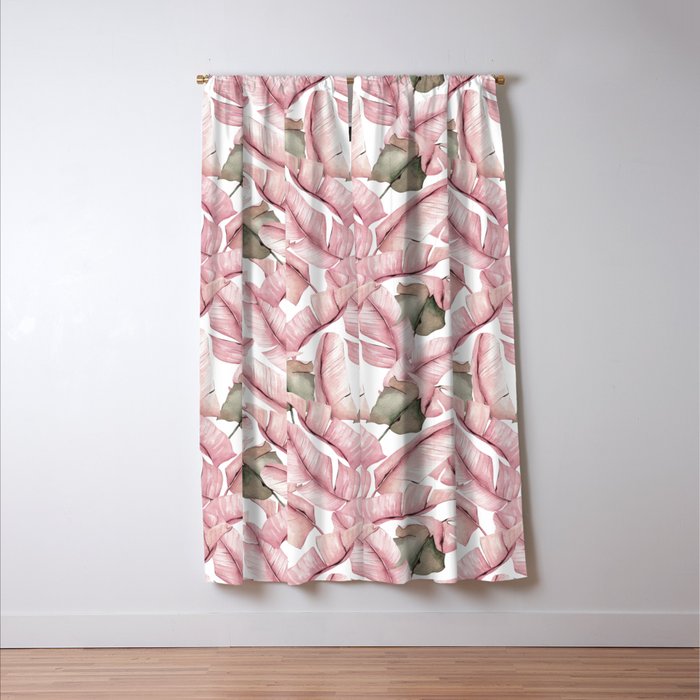 Tropical Banana Leaves, Watercolor Prints Window Curtain Gallery Image 3