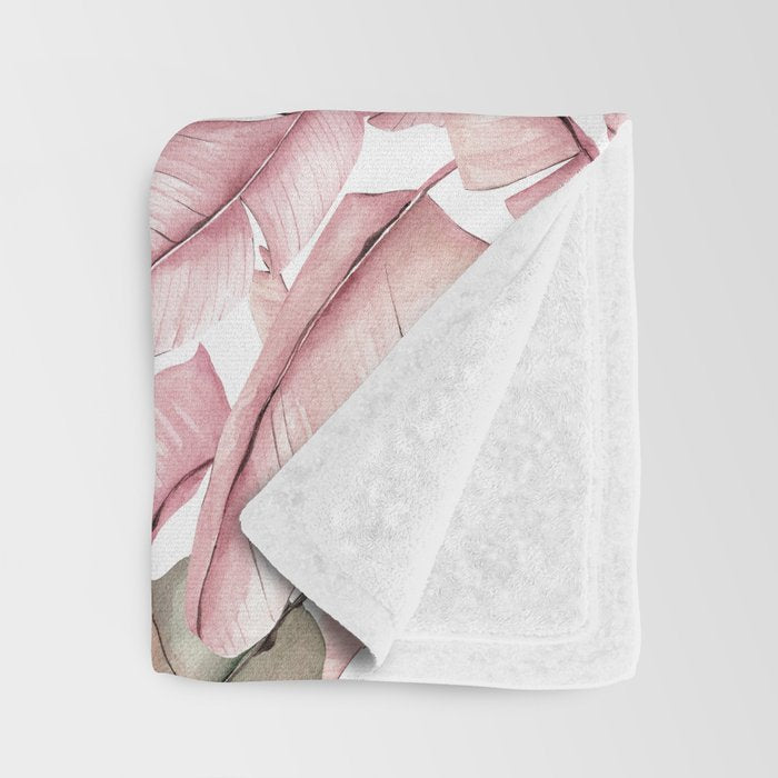 Tropical Banana Leaves, Watercolor Prints Throw Blanket Gallery Image 3