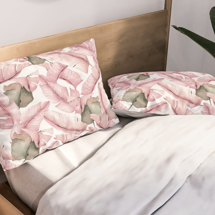 Tropical Banana Leaves, Watercolor Prints Pillow Sham Gallery Image 2