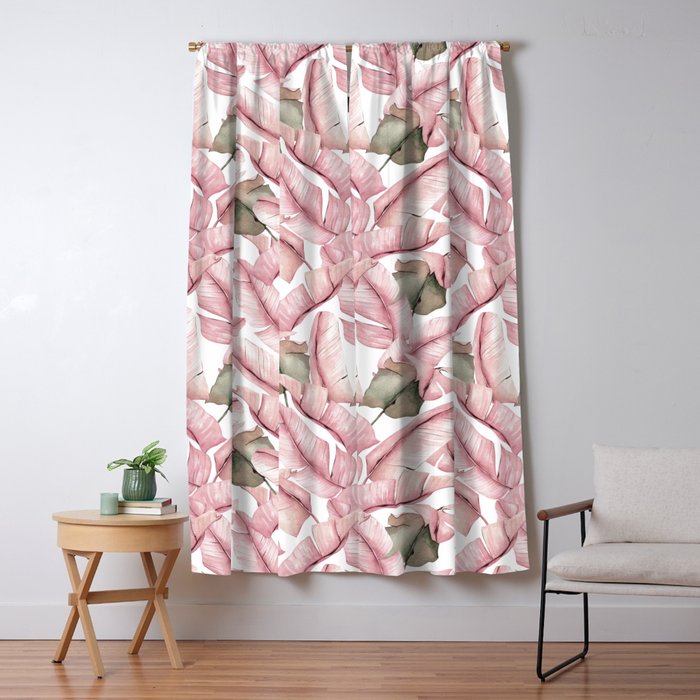 Tropical Banana Leaves, Watercolor Prints Window Curtain Gallery Image 1