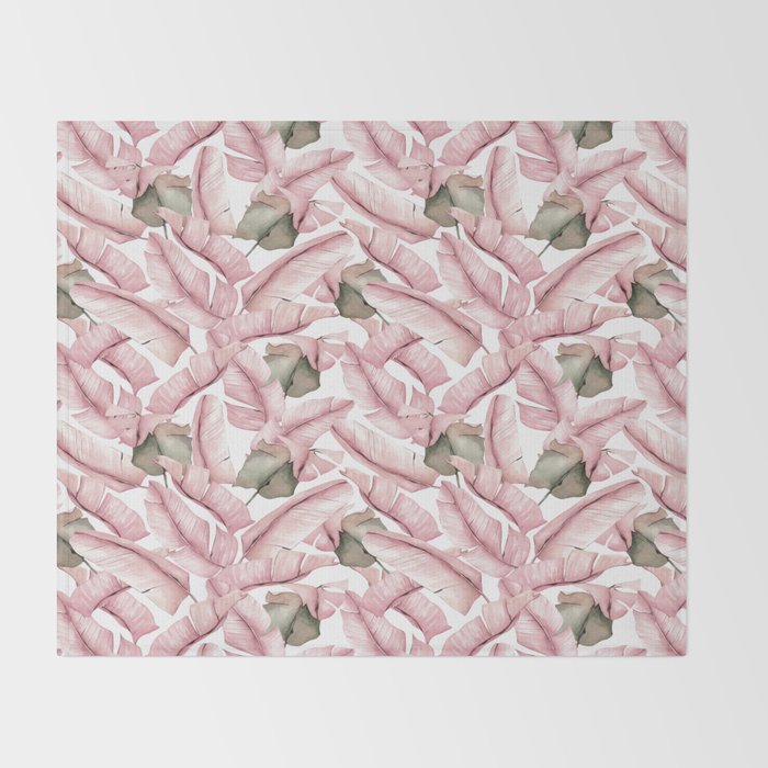 Tropical Banana Leaves, Watercolor Prints Throw Blanket Gallery Image 2