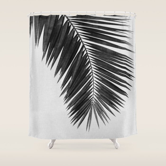 Palm Leaf Black & White I Shower Curtain Gallery Image 1
