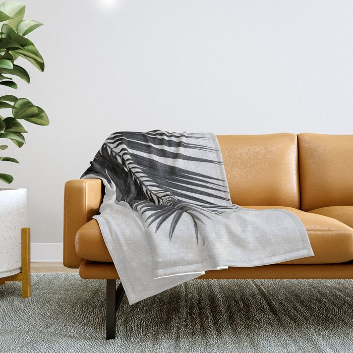 Palm Leaf Black & White I Throw Blanket Gallery Image 1
