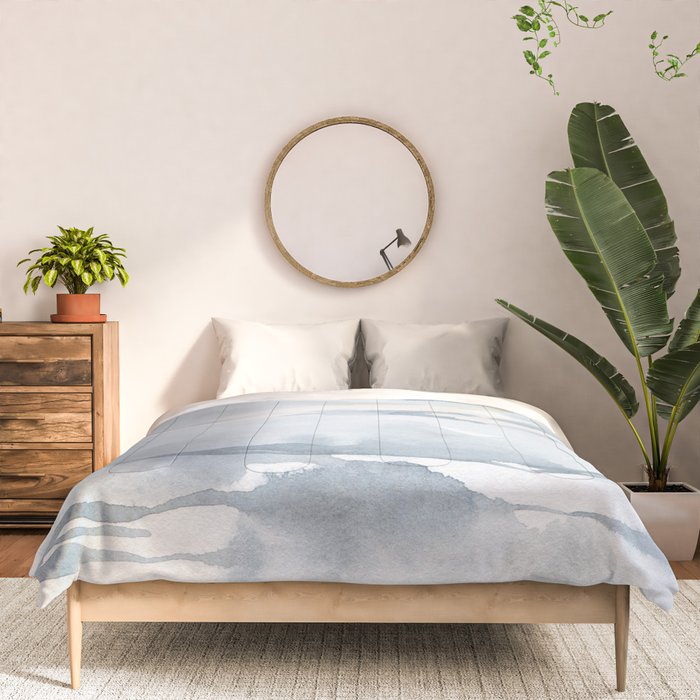 Pastel blue gray abstract watercolor brushstrokes stripes pattern Comforter Gallery Image 3