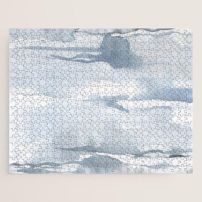 Pastel blue gray abstract watercolor brushstrokes stripes pattern Jigsaw Puzzle Gallery Image 1
