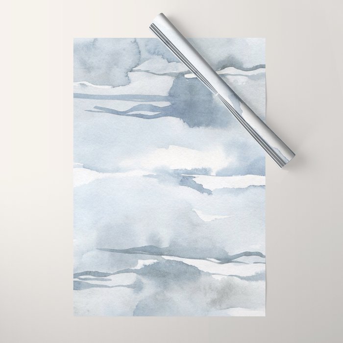 Pastel blue gray abstract watercolor brushstrokes stripes pattern Wrapping Paper Gallery Image 1