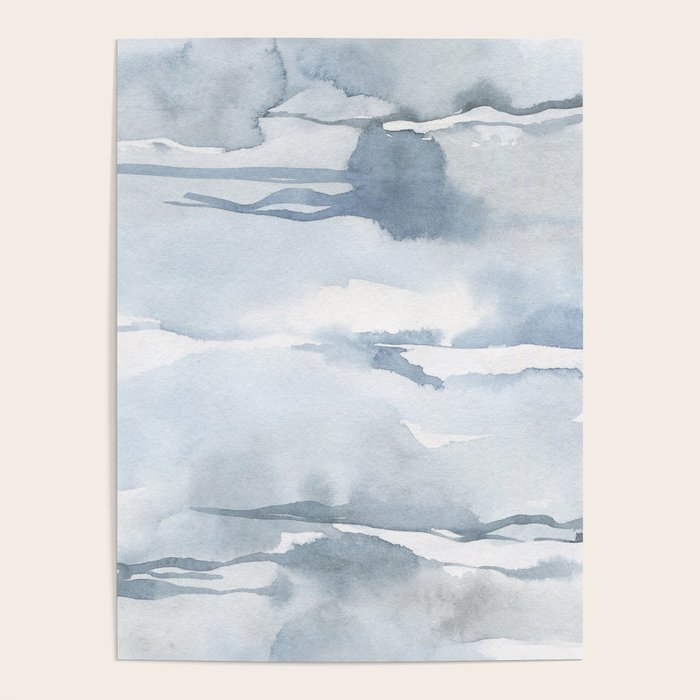 Pastel blue gray abstract watercolor brushstrokes stripes pattern Poster Gallery Image 4