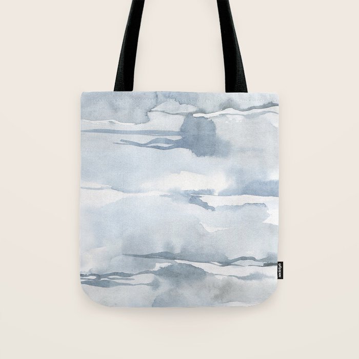 Pastel blue gray abstract watercolor brushstrokes stripes pattern Tote Bag Gallery Image 1