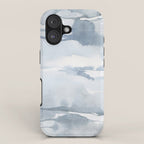 Pastel blue gray abstract watercolor brushstrokes stripes pattern iPhone Case Gallery Image 1