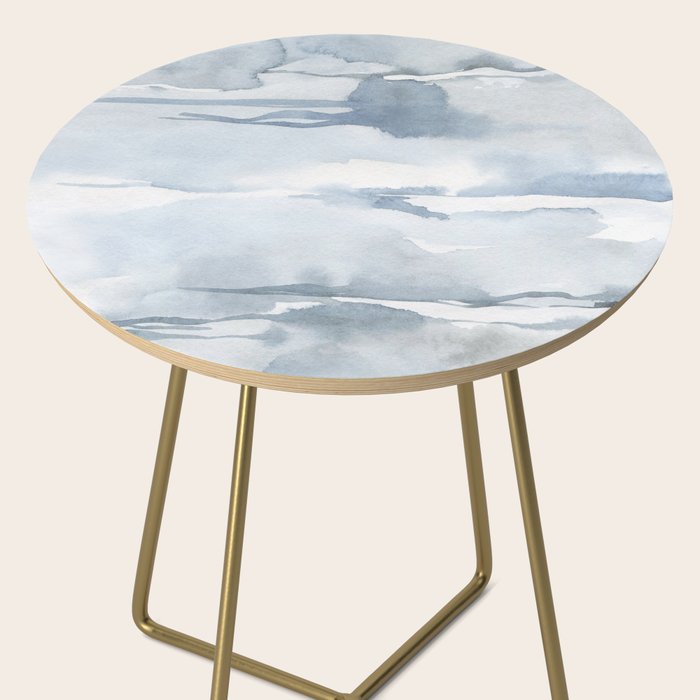 Pastel blue gray abstract watercolor brushstrokes stripes pattern Side Table Gallery Image 2