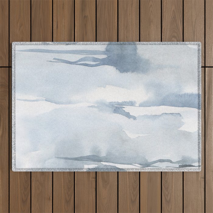Pastel blue gray abstract watercolor brushstrokes stripes pattern Outdoor Rug Gallery Image 1