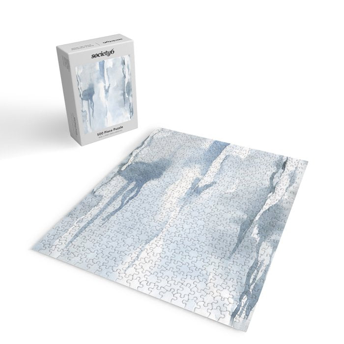 Pastel blue gray abstract watercolor brushstrokes stripes pattern Jigsaw Puzzle Gallery Image 2