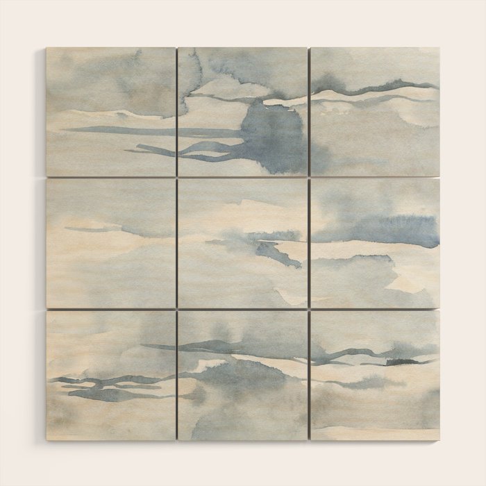 Pastel blue gray abstract watercolor brushstrokes stripes pattern Wood Wall Art Gallery Image 1