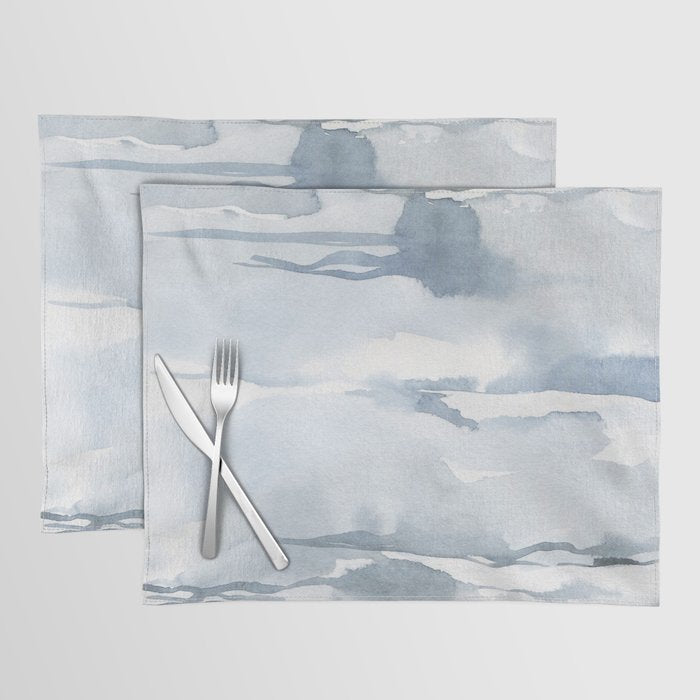 Pastel blue gray abstract watercolor brushstrokes stripes pattern Placemat Gallery Image 1