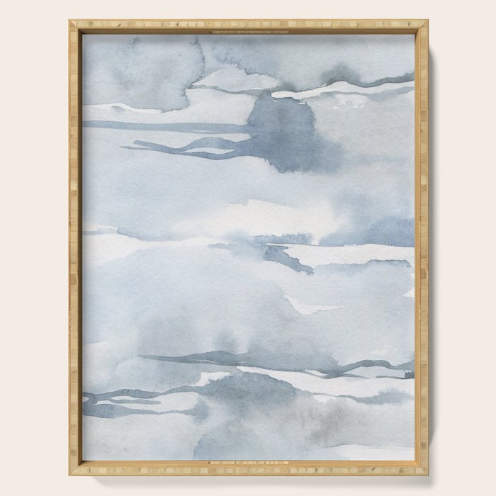 Pastel blue gray abstract watercolor brushstrokes stripes pattern Serving Tray Gallery Image 1