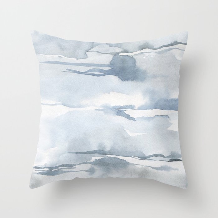 Pastel blue gray abstract watercolor brushstrokes stripes pattern Throw Pillow Gallery Image 6