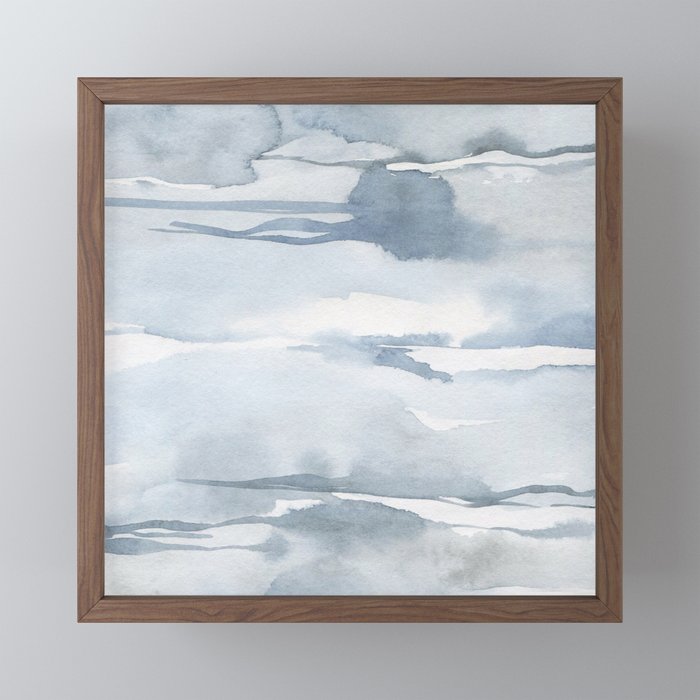Pastel blue gray abstract watercolor brushstrokes stripes pattern Mini Art Print Gallery Image 2