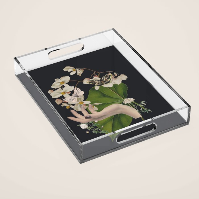 Minimal Collage/ Hand, Plants and Butterflies 6 Acrylic Tray Gallery Image 1
