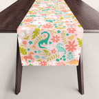 Dinosaurs + Unicorns in Pink + Teal Table Runner Gallery Image 1