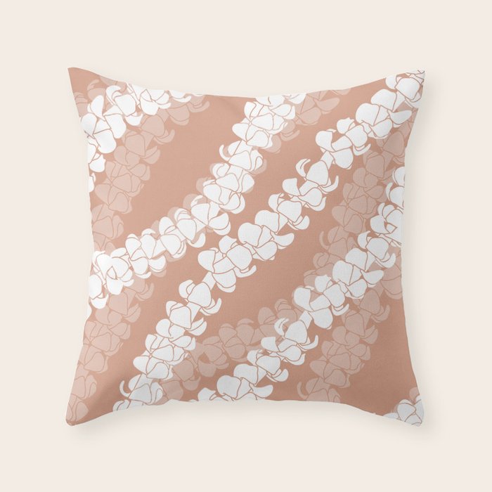 Puakenikeni single lei art on Coral Dust Throw Pillow Gallery Image 1