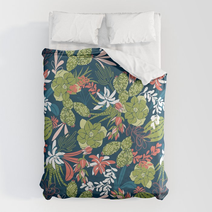 Succulent Garden Navy Duvet Cover Gallery Image 6