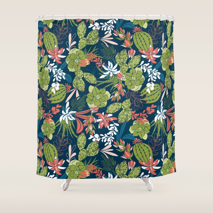 Succulent Garden Navy Shower Curtain Gallery Image 1