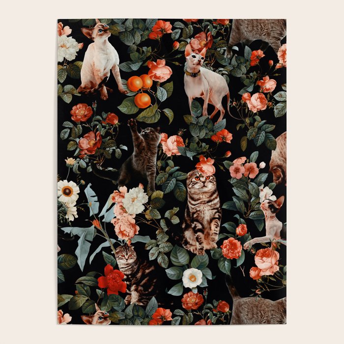 Cat and Floral Pattern II Poster Gallery Image 4