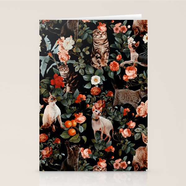 Cat and Floral Pattern II Stationery Card Gallery Image 1