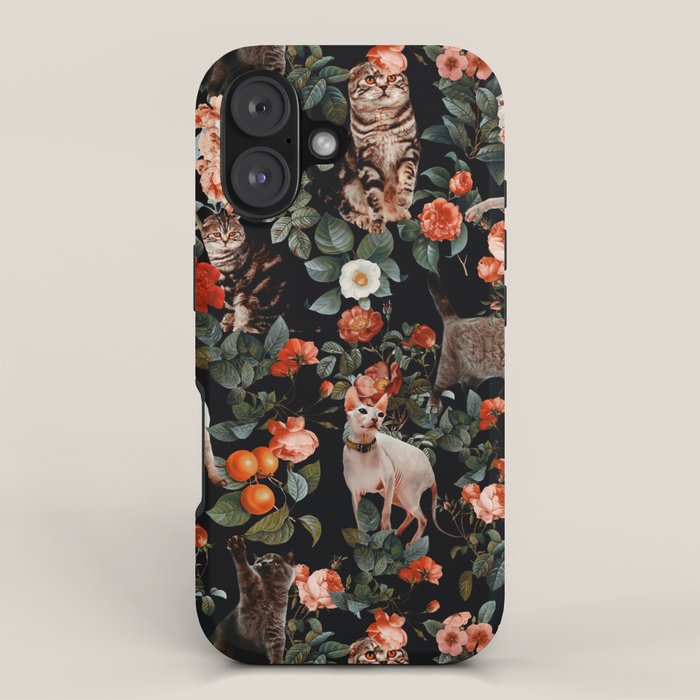 Cat and Floral Pattern II iPhone Case Gallery Image 1