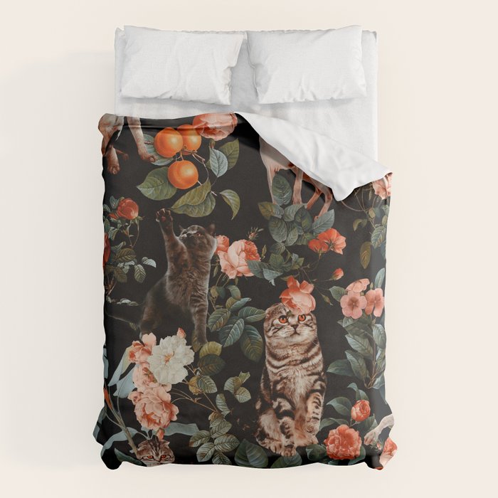 Cat and Floral Pattern II Duvet Cover Gallery Image 6