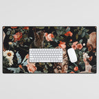 Cat and Floral Pattern II Desk Mat Gallery Image 1