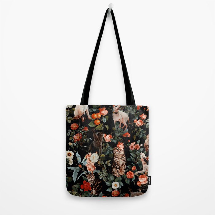 Cat and Floral Pattern II Tote Bag Gallery Image 2