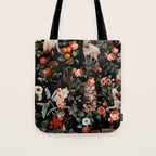 Cat and Floral Pattern II Tote Bag Gallery Image 1